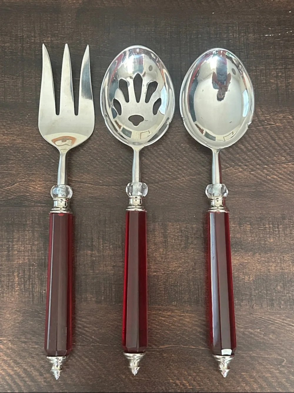 Lenox Red Handle Stainless Steel 3-Piece Serving Set